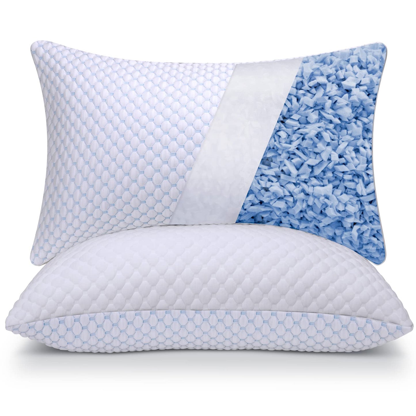 OSBED Cooling Adjustable Shredded Memory Foam Pillows Queen Size Set of 2 - Temperature-Regulating for All Sleepers with Dual Airflow Ventilation(CertiPUR-US & Hypoallergenic & Machine Washable)