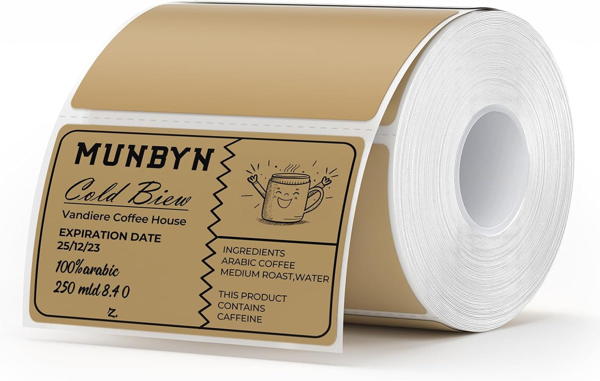MUNBYN 3x2 Inch Brown Thermal Labels, Thermal Sticker Labels for Price, Barcode, Mailing, Name, 500 Sheets/1 Roll