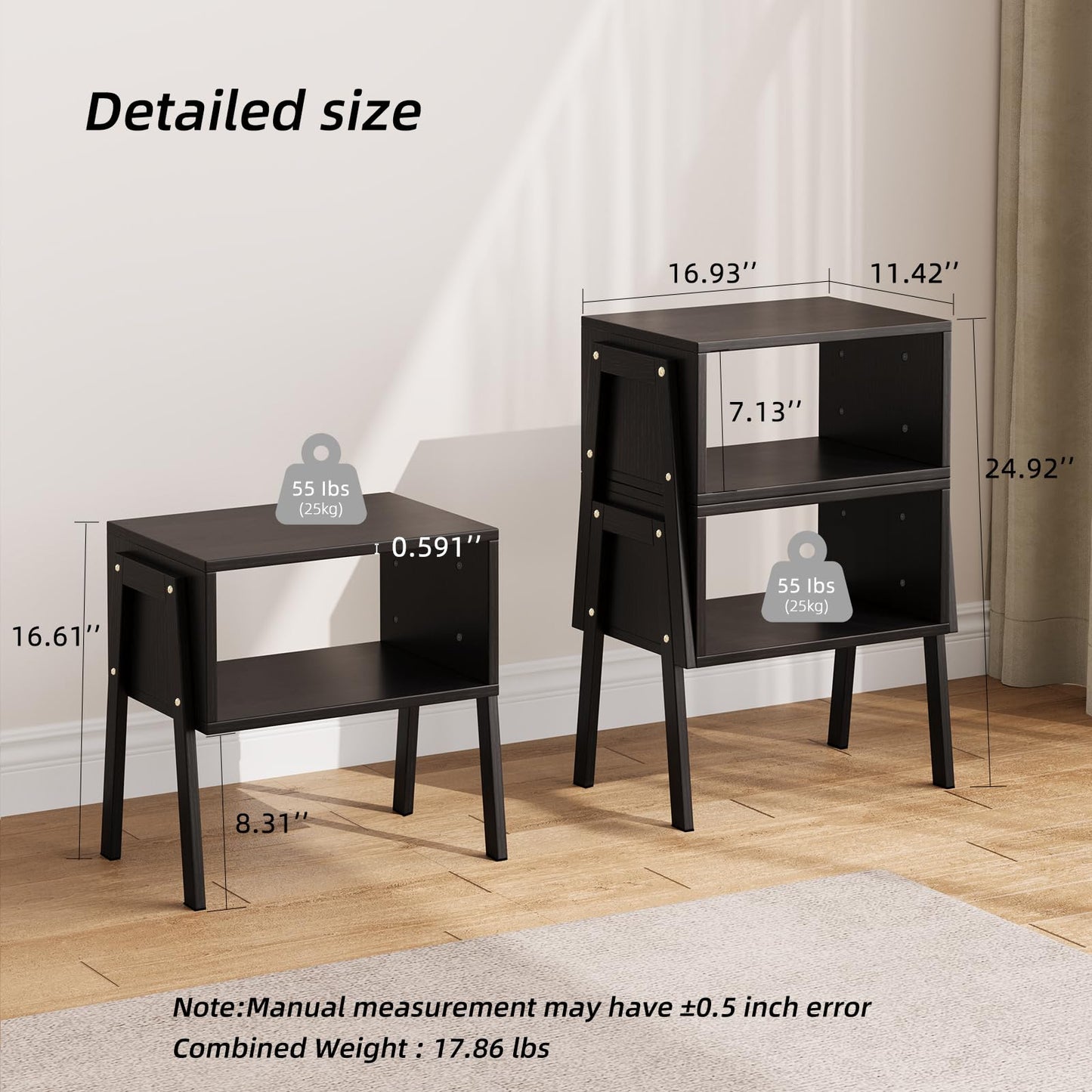 Night Stands for Bedrooms Set of 2, Modern Side Table with Storage, Wood Nightstand, Small End Bedside Table with Legs for Living Room, Bedroom and Office