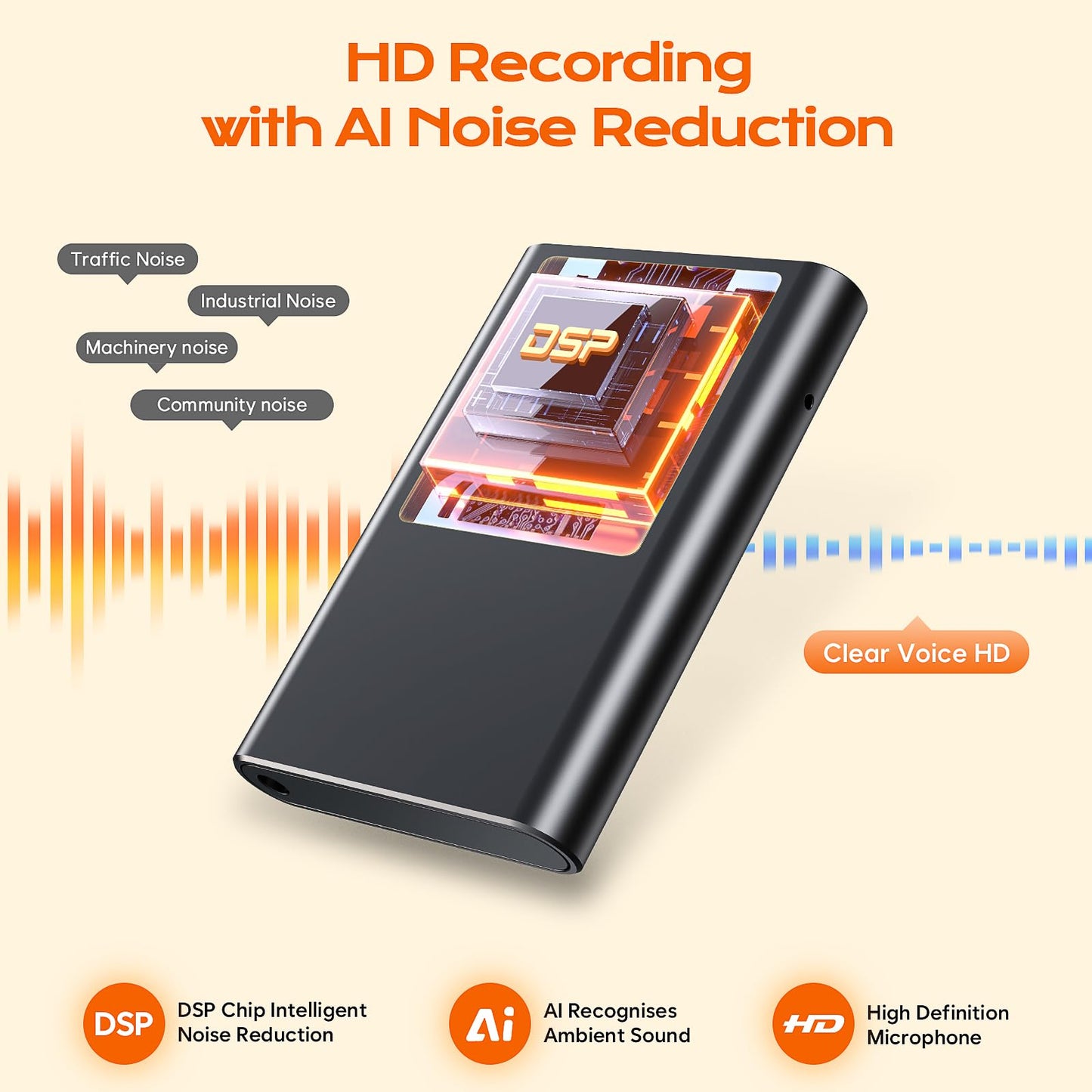 3072Kbps Voice Activated Recorder - [7000 Hours] Voice Recorder with AI Noise Cancellation, Recording Device for Lectures, Meetings, Intervie, 64GB Digital Voice Recorders with Playback