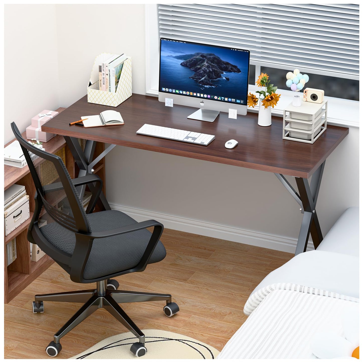 Haiwutechy Heavy Duty Computer Desk 47 x 24 Inch Rustic Sturdy Workstation Business Furniture Study Writing Table for Home Office Company School Dorm Apartment (Brown, 47")