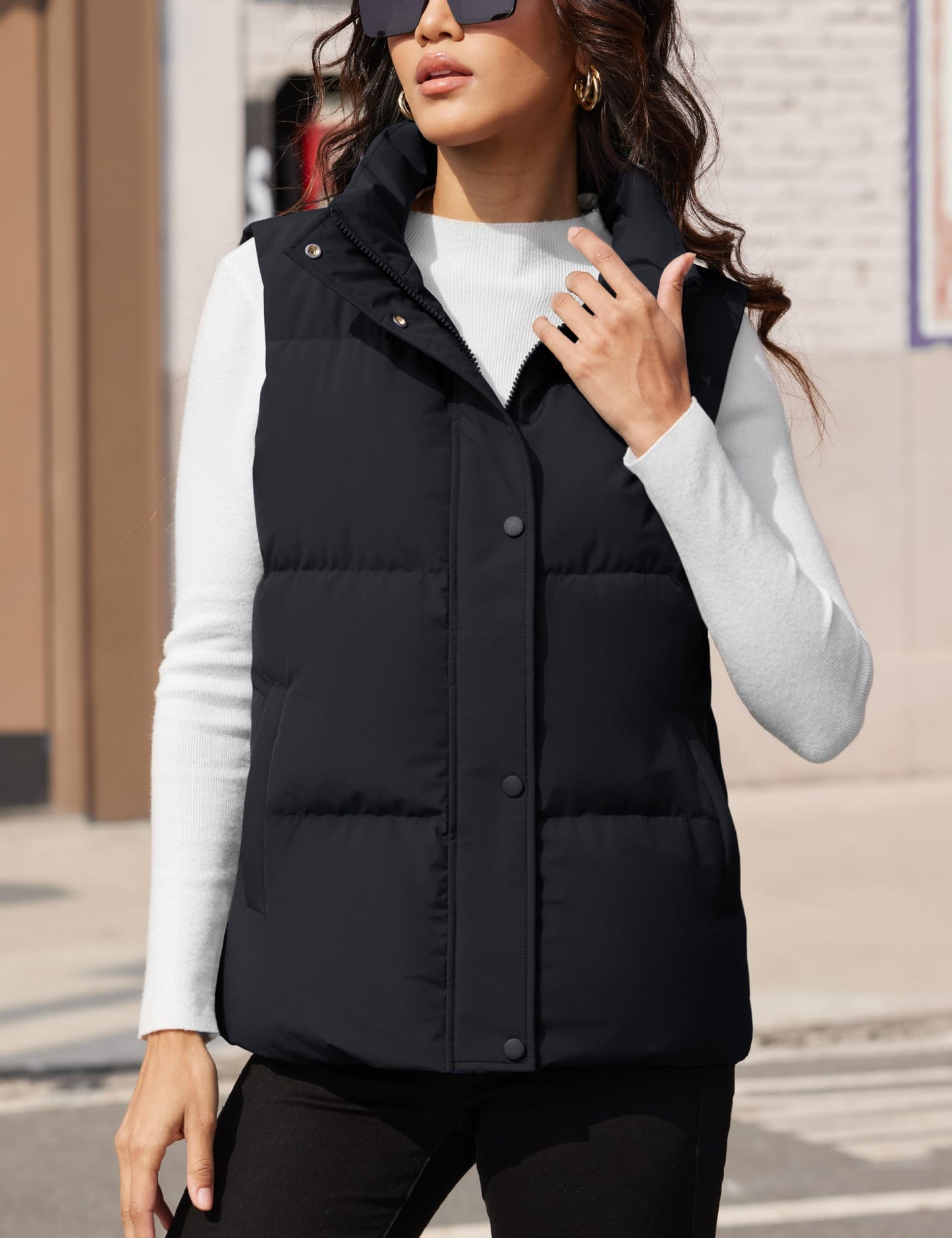 YUCOLEN Womens Black Puffer Down Vest Warm Lightweight Winter Crop Trendy Puffy Vest M