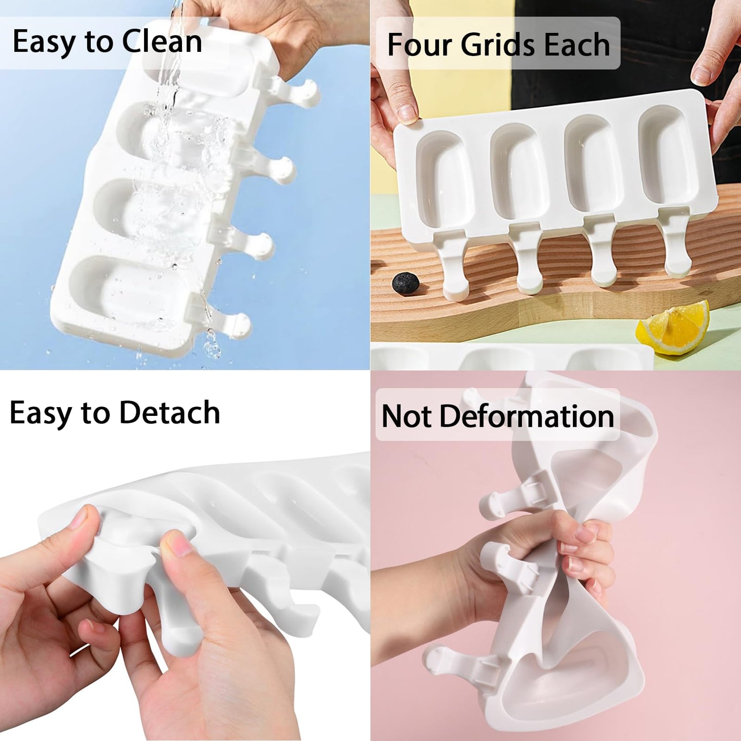 Popsicle Molds Set of 3, 12 Cavities Silicone Popsicle Molds & Ice Cake Pop Mold Maker Oval with 50 Wooden Sticks & 50 Self-adhesive Bags for DIY Cake and Ice Cream