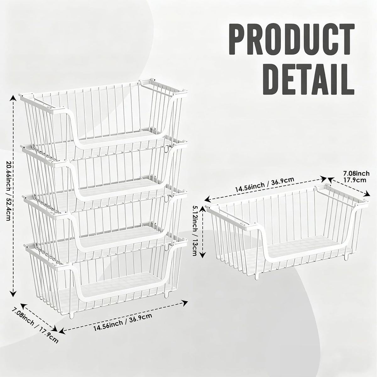 4 Pcs Stackable Wire Baskets for Pantry Organizers and Storage,Vegetable Fruit Basket for Countertop,Kitchen Storage Metal Baskets,Produce Potato Onion Storage Bin,White