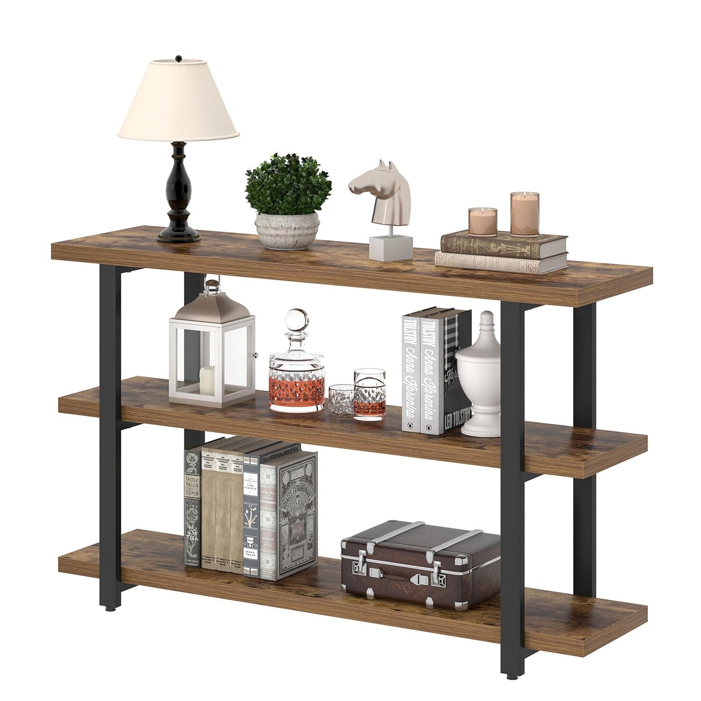 FOLUBAN Sofa Table, Wood Entryway Table with Storage Shelves for Living Room, Modern Console Tables for Hallway, Entrance, or Behind Couch, Rustic Brown, 47 Inch