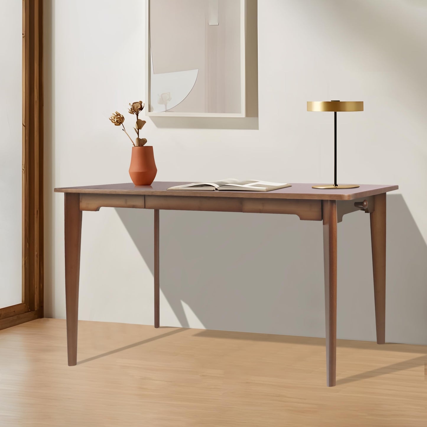 Maydear 47" Bamboo Multipurpose Study Writing Desk with Drawer, Modern Simple Computer & Laptop Table Dining Table for Bedroom, Living Room, Home and Office, Kitchen，Walnut