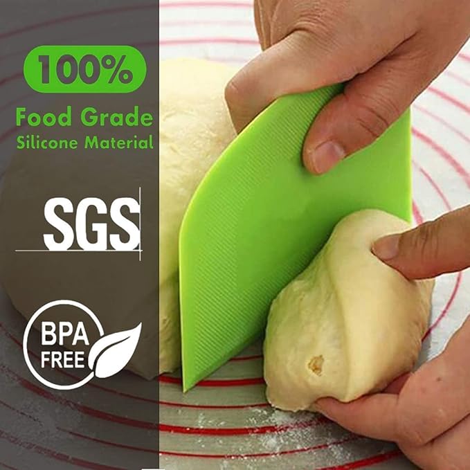SURDOCA Dough Scraper Bench Scraper - 3P 9.5x6.1" Plastic Flexible Bowl Scraper, Sharp Edge & Angles Cake Scraper. Non-Slip Bakeware Decorating Tools Sculpting & Modeling Tools - Pink+White+Green