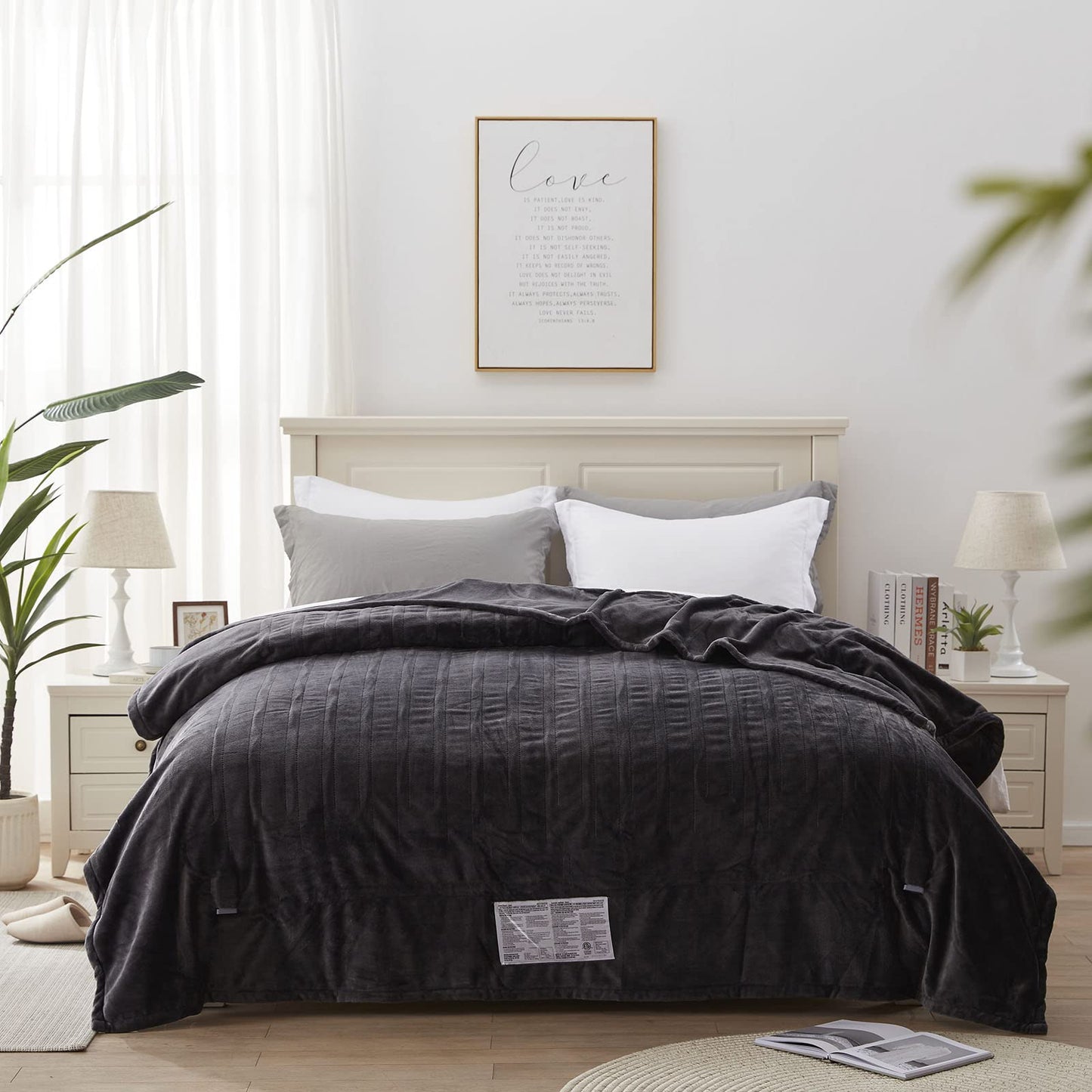 Westinghouse Electric Blanket Twin Size, Super Cozy Soft Flannel 62" x 84" Heated Blanket with 10 Fast Heating Levels & 1-12 Auto-Off, Machine Washable, ETL&FCC Certification, Charcoal