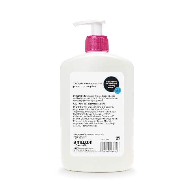 Amazon Basics Body Lotion for Extra-Dry Skin with Vitamins B5 & E, Clean Scent, 16 fl oz, Pack of 3 (Previously Solimo)