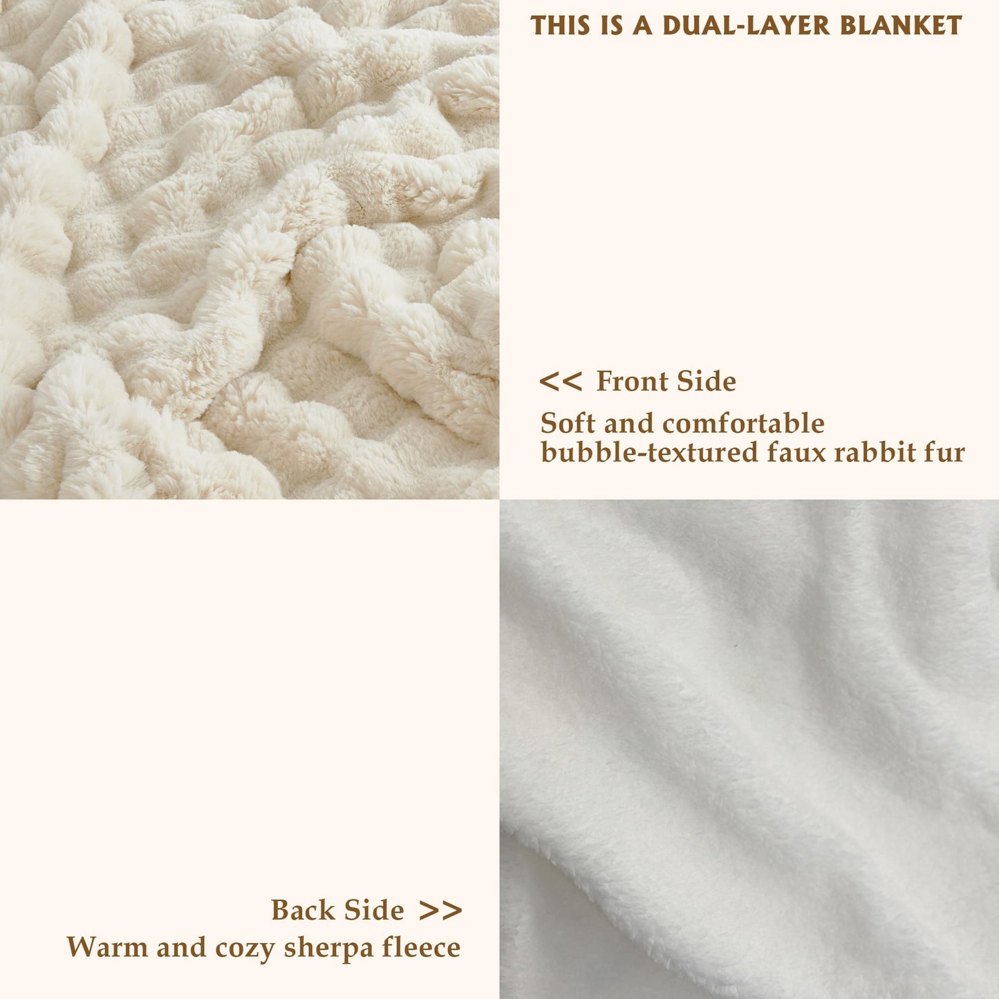 Serenhom 50x60 Inches Ultra-Soft Fuzzy Faux Fur Plush Throw Blanket - Thick, Warm Sherpa for Couch, Sofa, Bedroom, Camping - Decorative Blanket for Cozy Warmth, Bubble Khaki
