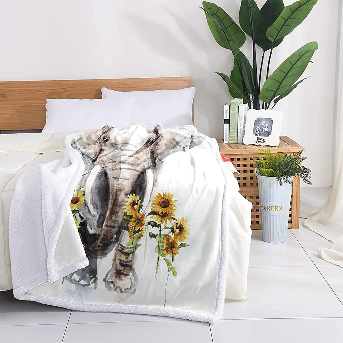 Elephant Blanket Sherpa Fleece Throw, Sunflower Gifts for Women Adults, Super Soft Warm Cozy Plush Bed Throws for Couch Sofa 50" x60"