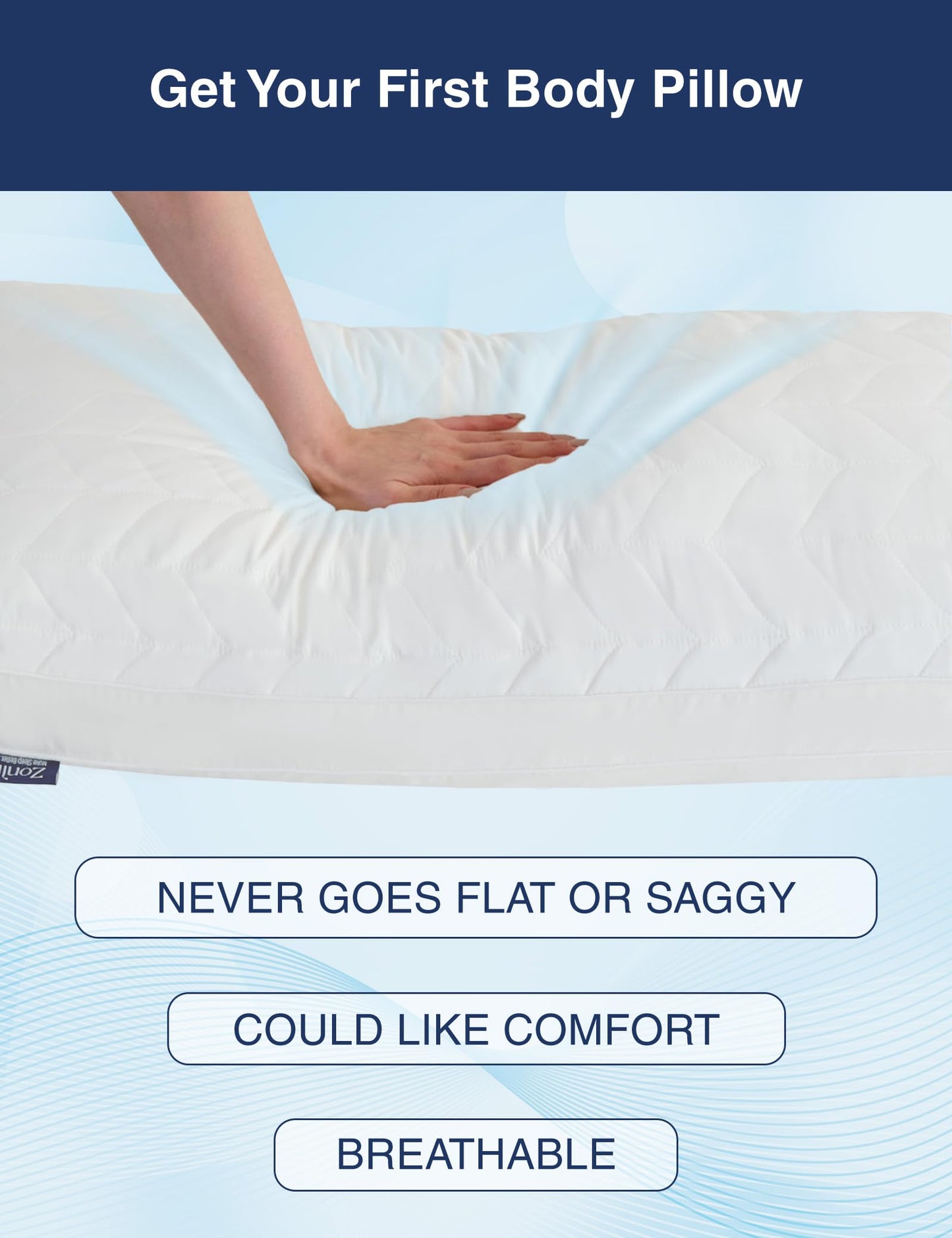 ZonLi Memory Foam Body Pillow for Adults, Long Pillow for Bed, Firm Body Pillow for Side Sleeper, Elegant Quilted Full Length Body Pillows Large -20x54 inch, White