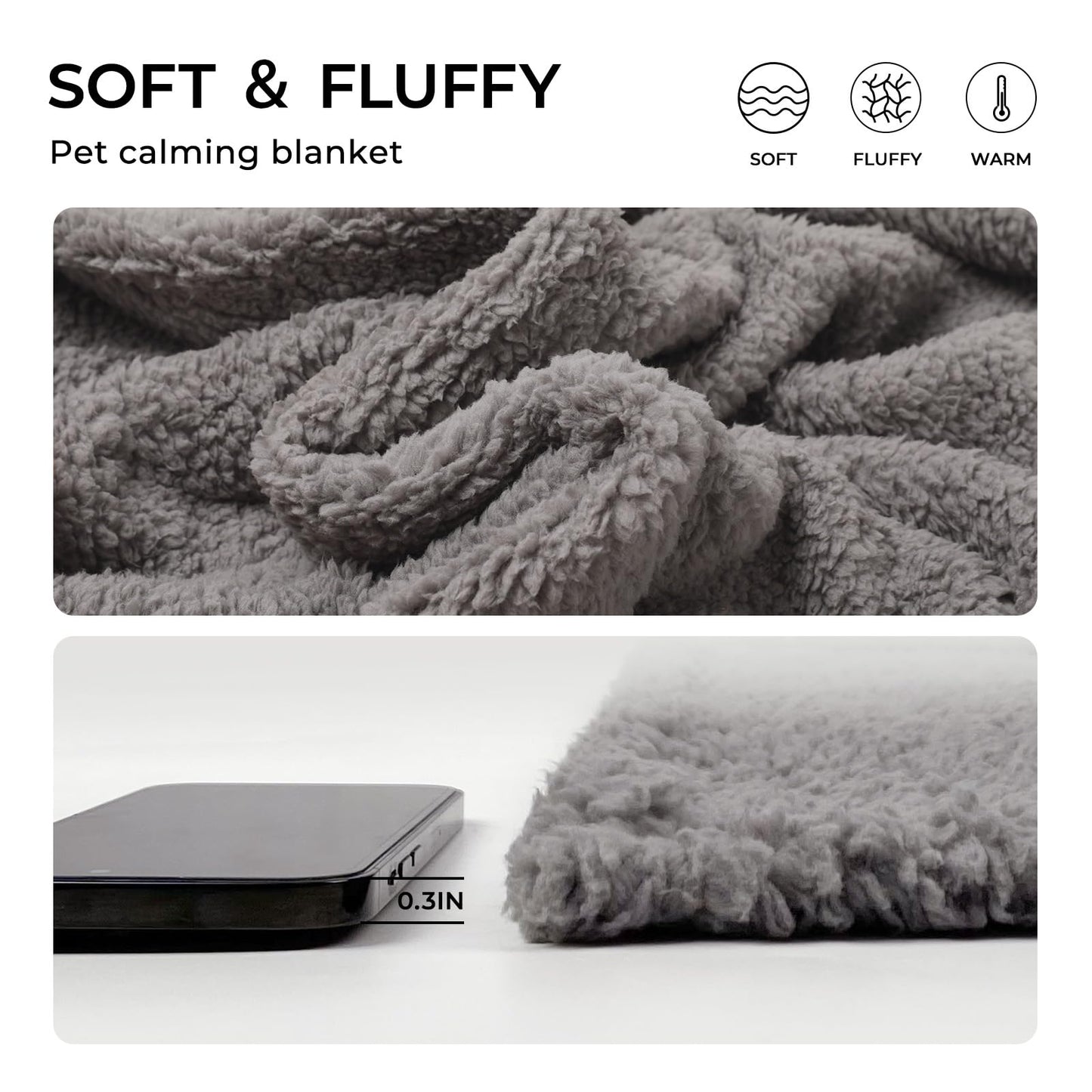 Luciphia Premium Fleece Dog Puppy Blanket Soft Pet Sherpa Calming Cat Blanket Throw for Small Medium Dog Cat(Grey,30x20 inches)