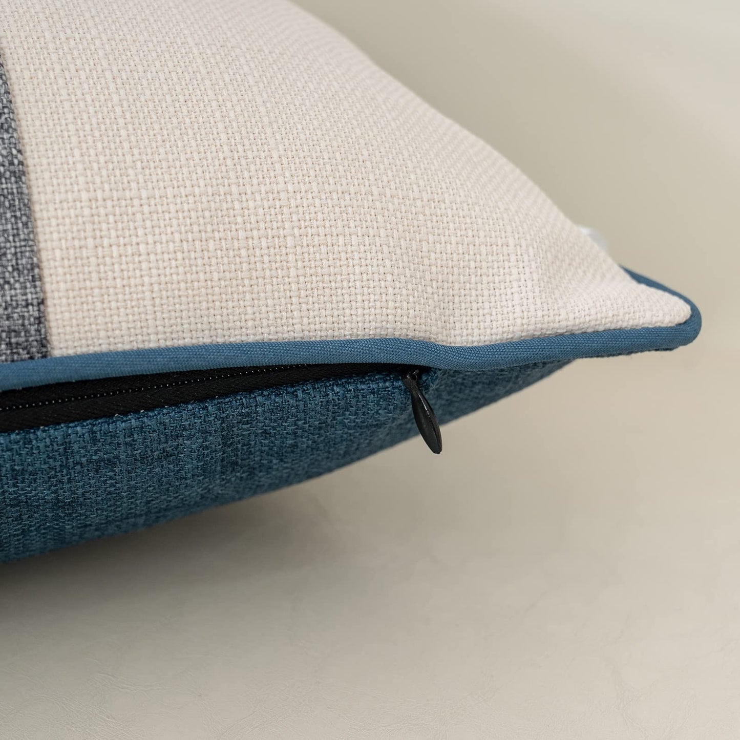 Yangest Patchwork Pillow Cover 18x18 Inch Luxury Cotton and Linen Cushion Cover Square Pillowcover for Couch Bedroom Living Room, Blue