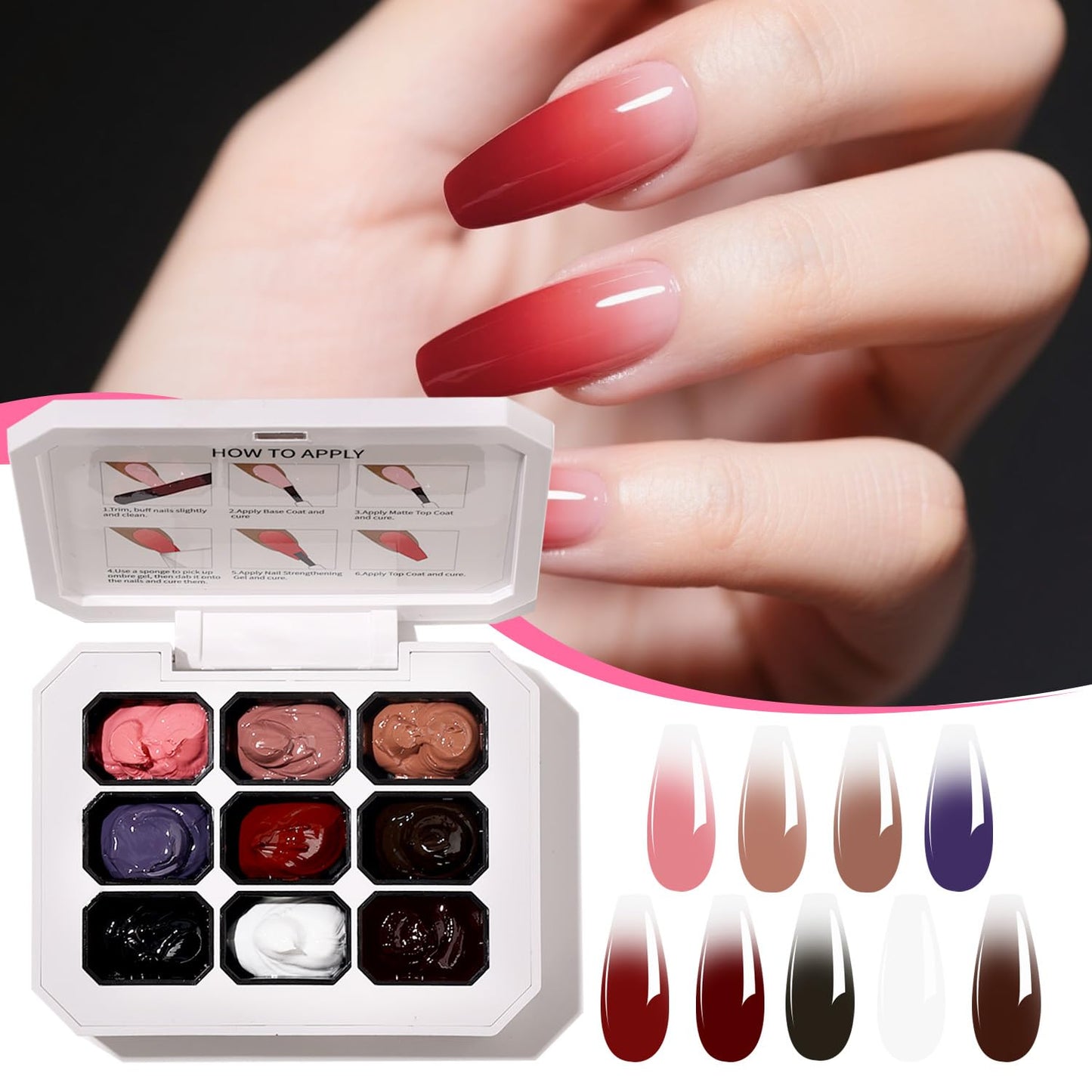Ombre Gel Nail Polish Nail Sponges for Ombre 9 Series Colorful Blush Effect Gradient Painting Gel for Ombre Nails Multistyle French Manicure Nail Art DIY Home (A3, 1)