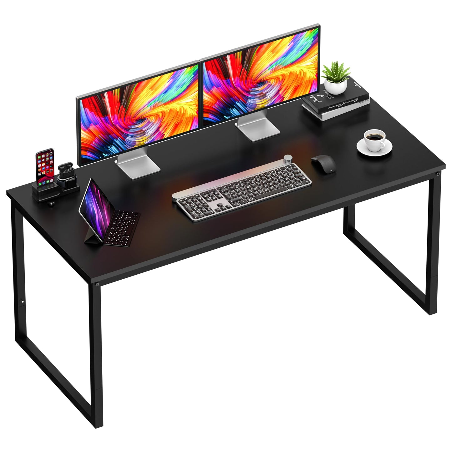 SUPER DEAL Computer Desk 55 Inch Modern Sturdy Office Desk PC Laptop Notebook Simple Writing Table for Home Office Workstation, Black