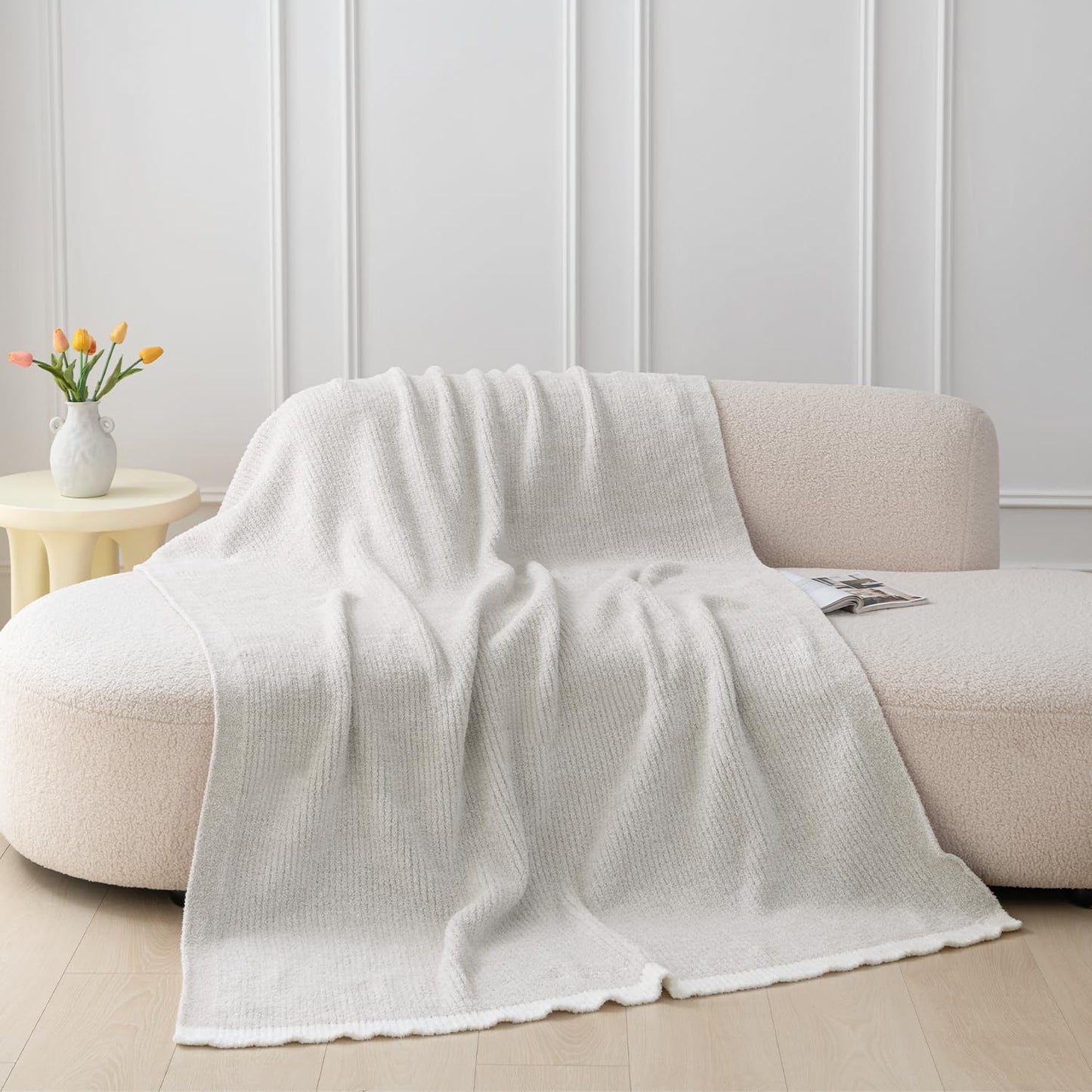 MH MYLUNE HOME Ultra Soft Ribbed Throw Blanket for Couch 50x60 Inches Luxurious Super Cozy Fluffy Microfiber Blanket Plush Warm Reversible Throw Blankets for Sofa Bed - Beige 50 x 60 Inches
