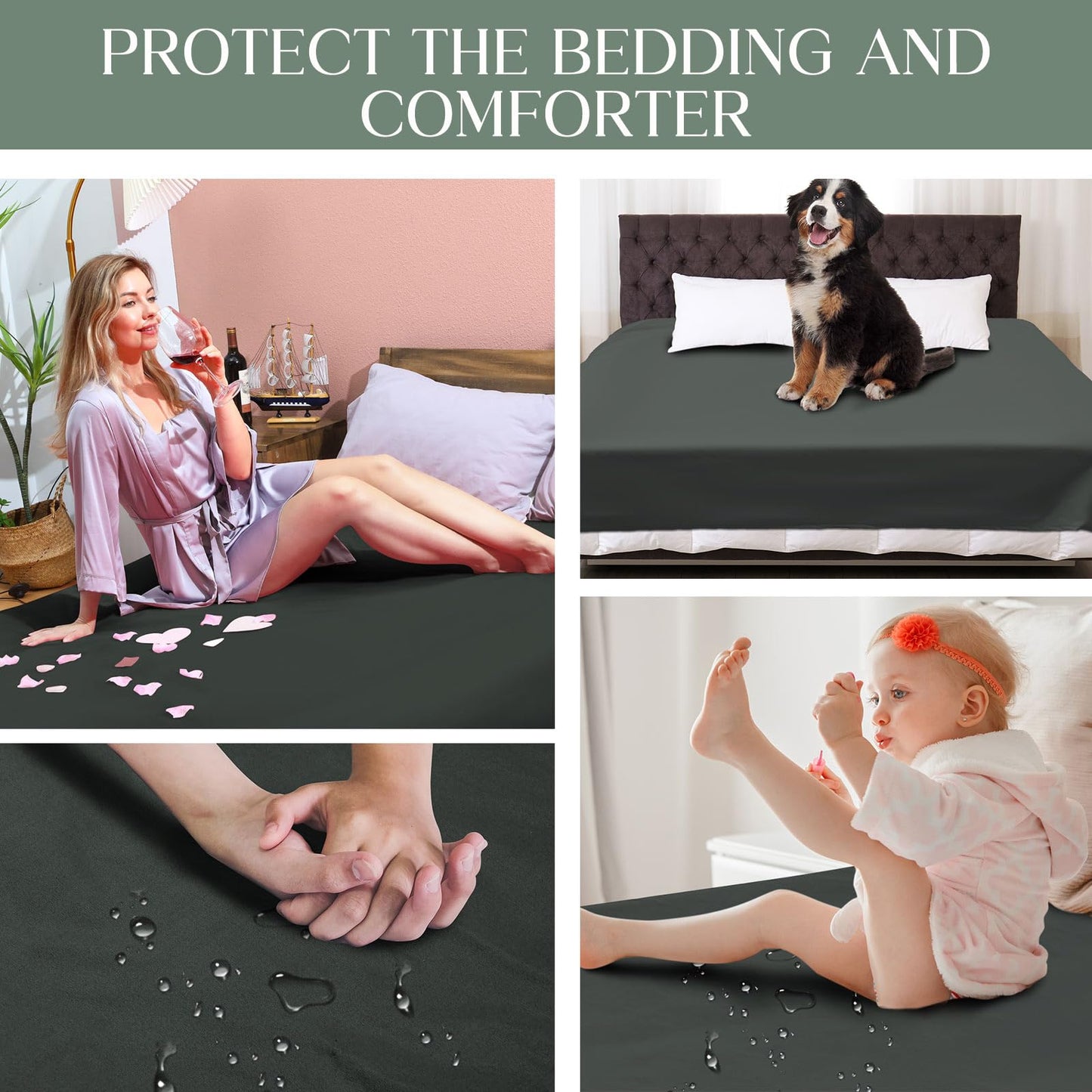 Tisancy Love Black Waterproof Bed Blanket Queen Size 78'' x 82'' Mattress Protector Blanket with Storage Bag for Comfort