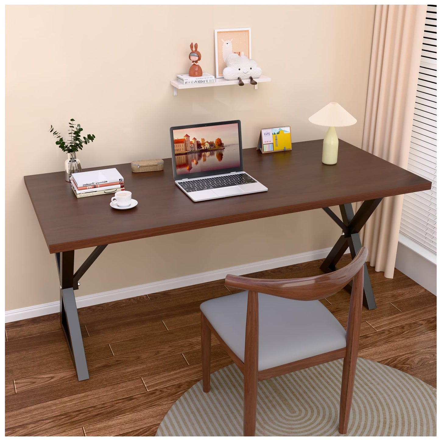 Haiwutechy Heavy Duty Computer Desk 47 x 24 Inch Rustic Sturdy Workstation Business Furniture Study Writing Table for Home Office Company School Dorm Apartment (Brown, 47")