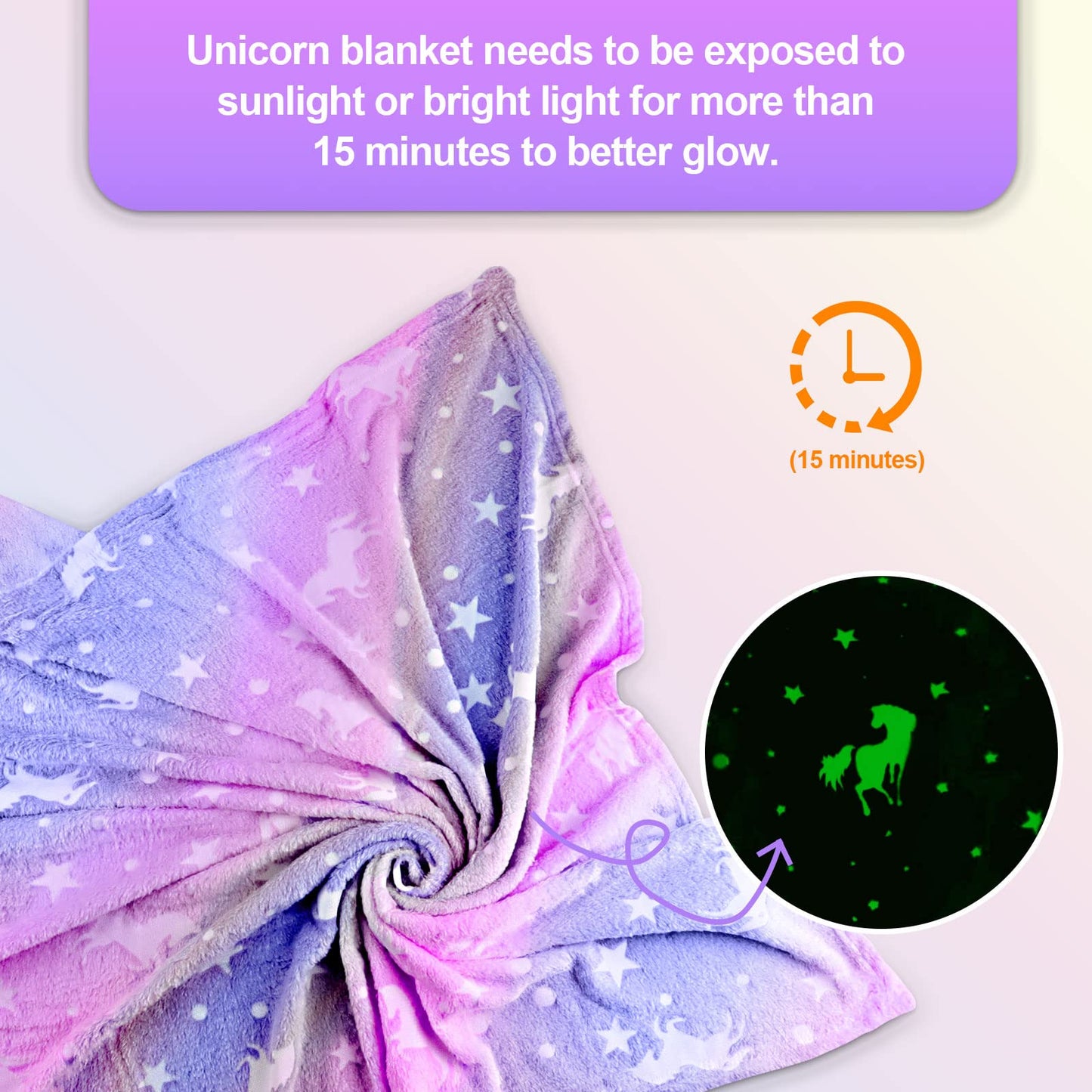 Unicorn Glow in The Dark Blanket for Girls/Kids Age 3-12, Soft Fleece Throw - 40"x60"