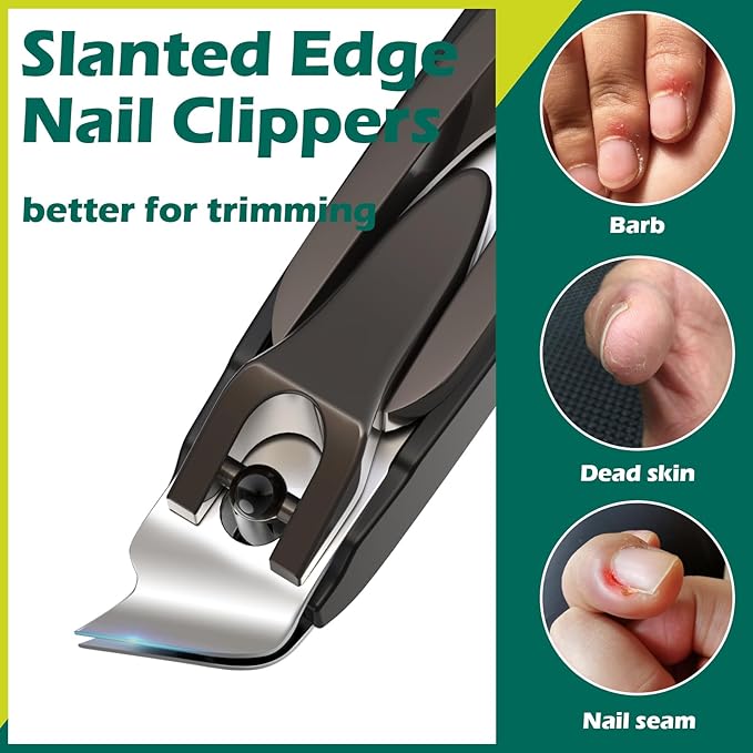 GLAMFIELDS Nail Clipper with Catcher, Large Fingernail Toenail Clipper,Slanted Edge Nail Clippers Leather Case Packed Good Gift for Men and Women 2PACK Large/Small
