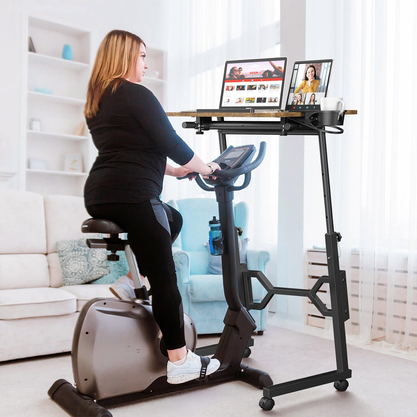Enayplon Small Standing Desk with Wheels, Portable Treadmill Desk, Rolling Desk Adjustable Height for Laptop, Mobile Standing Table for Walking Pad, Bedside Table