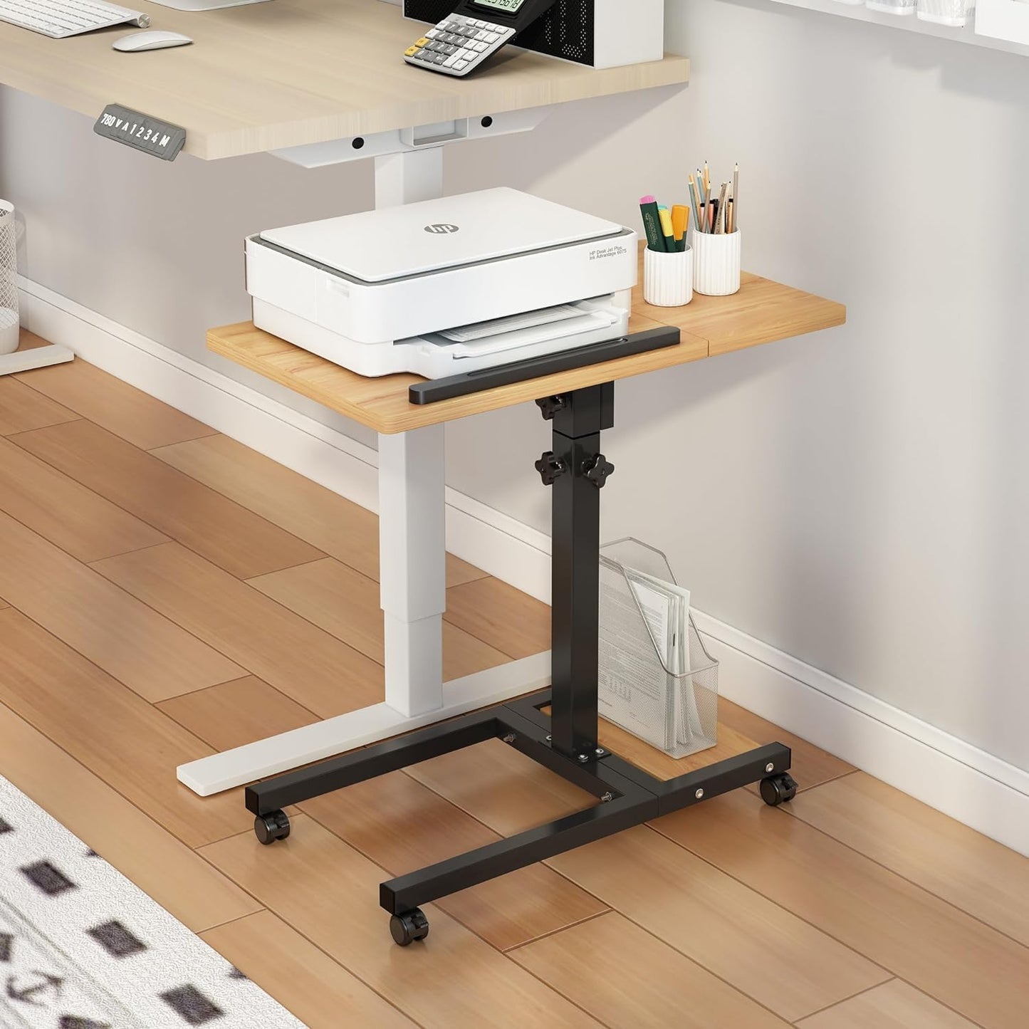 Furist Mobile Adjustable Height Laptop Stand PC Computer Portable Notebook Swivel Laptop Desk Rolling Table Desk Cart Tiltable with Wheels Casters& Mouse Pad Table
