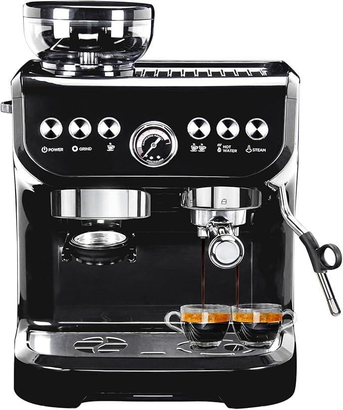 MIROX Espresso Machine 15 Bar, Coffee Maker With Milk Frother Steam Wand, Built-In Bean Grinder, Combo Cappuccino Machine with 70oz Removable Water Tank (ABS high-strength plastic shell)
