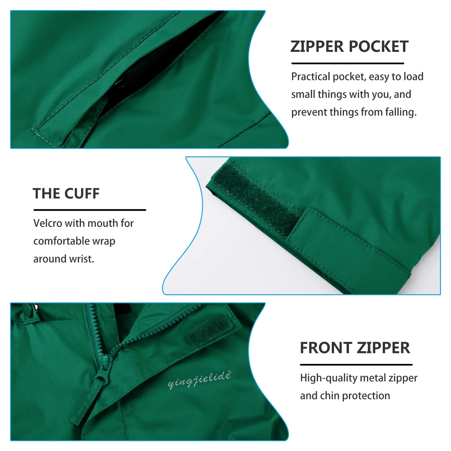 YINGJIELIDE Boys Girls Rain Jacket,Kids Lightweight Waterproof Hooded Raincoats Windbreakers,Outdoor Hiking Coat (9-10, Blackish Green)