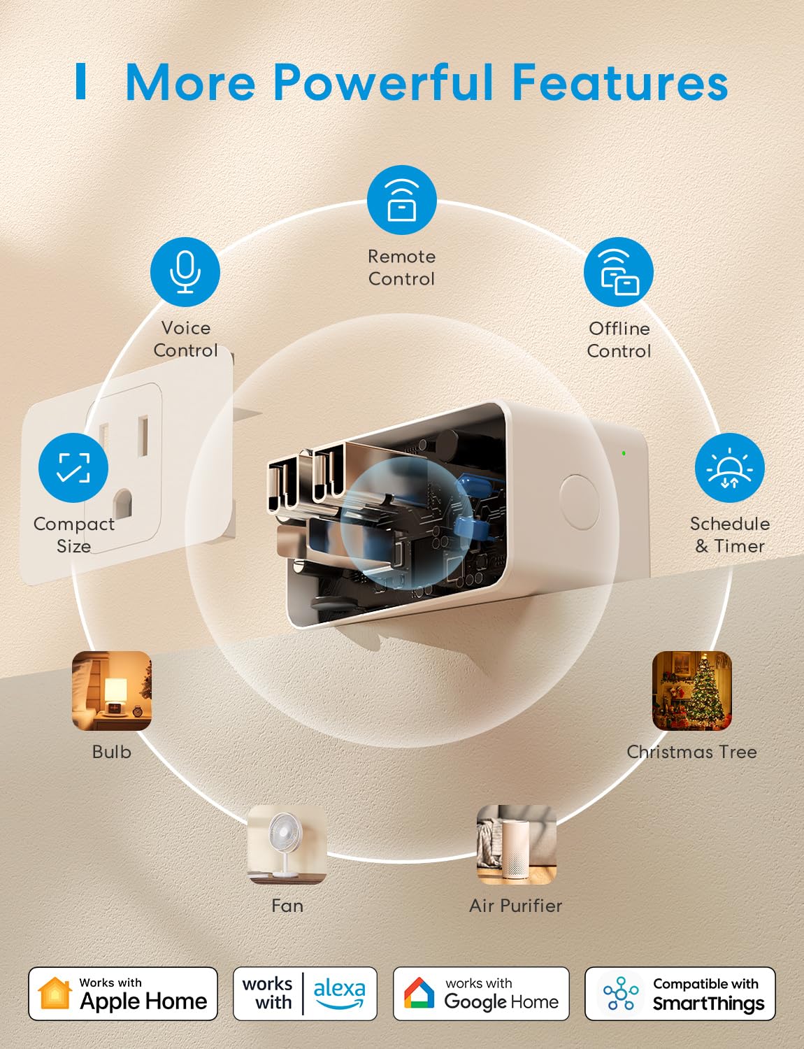 meross Smart Plug Mini, 15A & Reliable Wi-Fi, Support Apple HomeKit, Siri, Alexa, Echo, Google Assistant and Nest Hub, App Control, Timer, No Hub Needed, 2.4G WiFi Only, 4 Pack