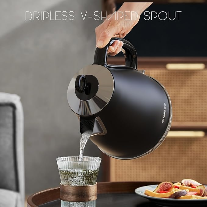 Evoloop 1.7L Electric Kettles, BPA Free Tea Kettle, Hot Water Boiler Heater, Stainless Steel Teapot, Auto Shut-Off & Boil-Dry Protection, 120V/1500W (Black)