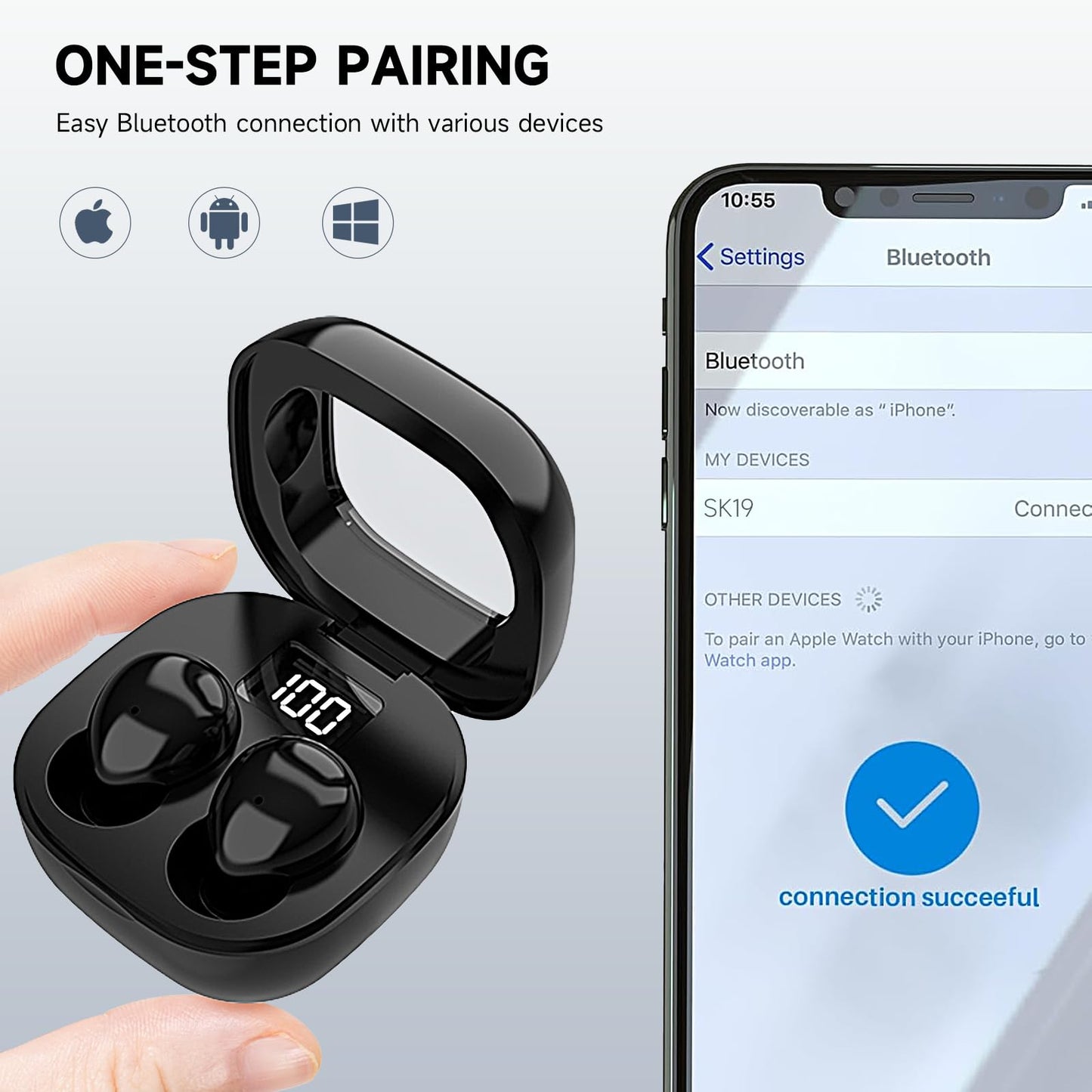 Mudtun Invisible Sleep Earbuds, Smallest Sleep Headphones for Side Sleepers Low Profile Micro Tiny Discreet Hidden Earbuds for Work, Wireless Mini IPX5 Waterproof for Small Ear Canals, DeepBlack