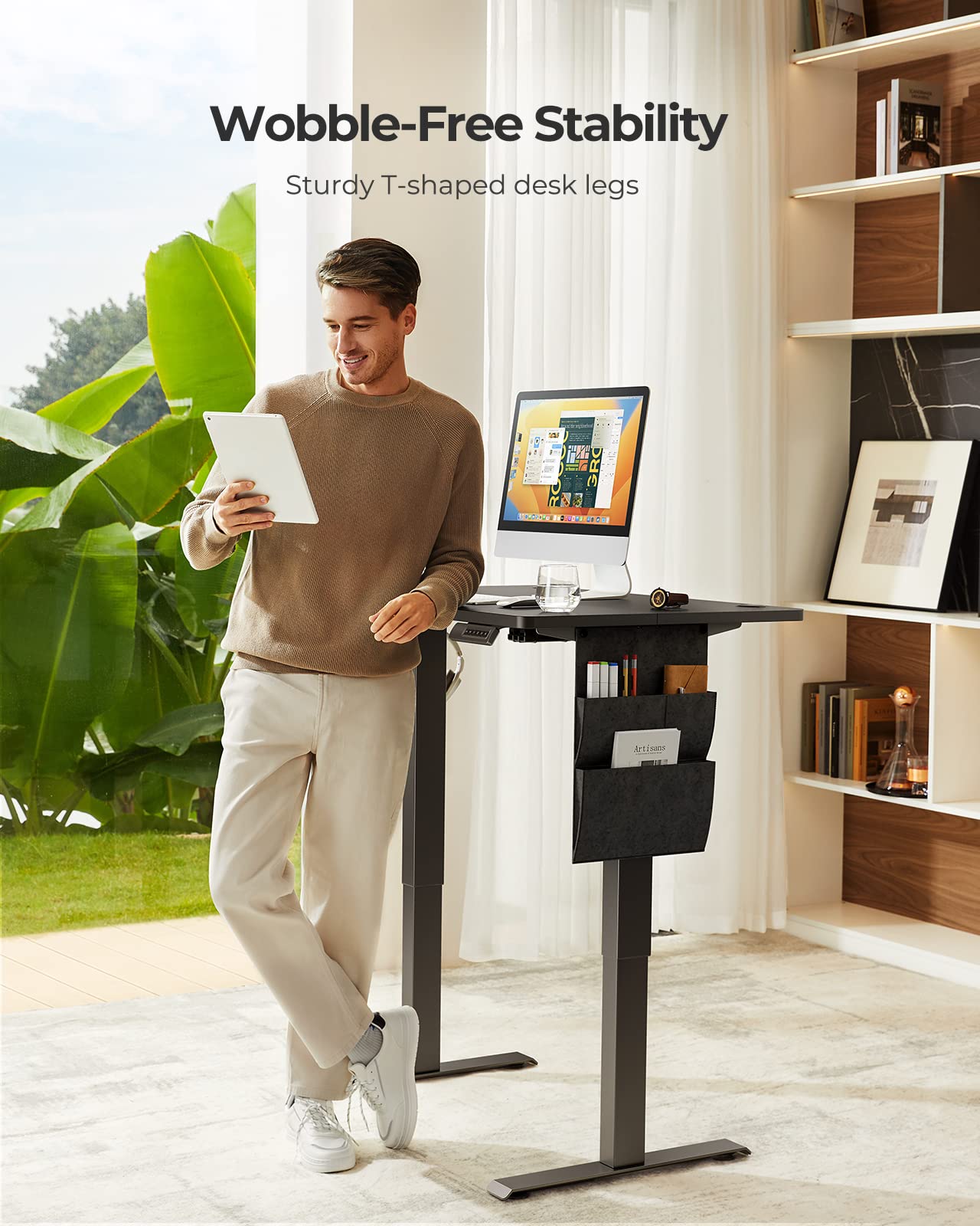 Marsail Standing Desk Adjustable Height Home Office Desk,‎48x24” Electric Standing Desks, Stand up Table with Storage Bag,Headphone Hook for Computer Workstations Desk4 Memory Preset