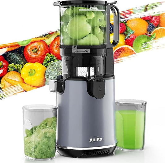 Aeitto Juicer Machines, 5.3" Extra Large Feed Chute Cold Press Juicer, Fit Whole Vegetables & Fruits, Easy to Clean, High Juice Yield,Slow Masticating Juice Extractor,Self Feeding