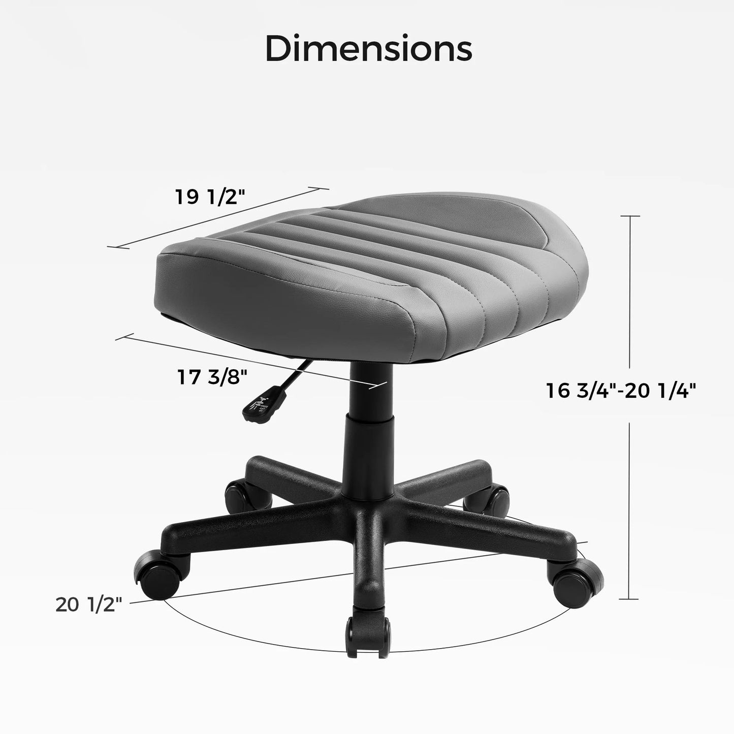EUREKA ERGONOMIC Height Adjustable Foot Stool,19x18'' Large Seat Under Desk Footrest,Swivel Rolling Chair W Sturdy Wheels,Ottoman Stool Simple Meeting Chair for Home Office,Grey