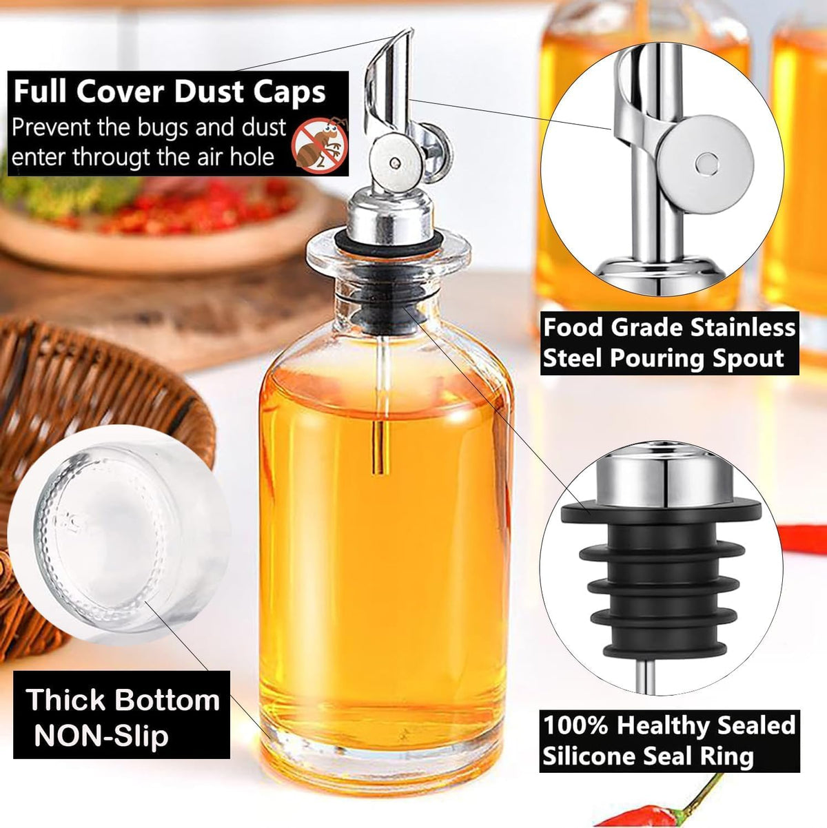 Pafusen 2 Pack Weighted Liquor Pour Spout, Auto Flip Olive Oil Dispenser Spout, Pour Spout for Liquor Bottles, Olive Oil Spout, Bottle Pourers for Alcohol Wine Syrup Home Bar Accessories Rose Gold