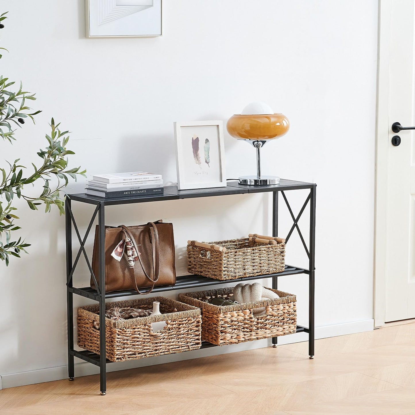 Wimarsbon Console Table,Multifunctional Sofa Side Table with Shelves,Behind Couch TV Tables with Metal Frame,Accent Display Stand for Hallway,Entrance (41.9" 3-Layer Black Frame)