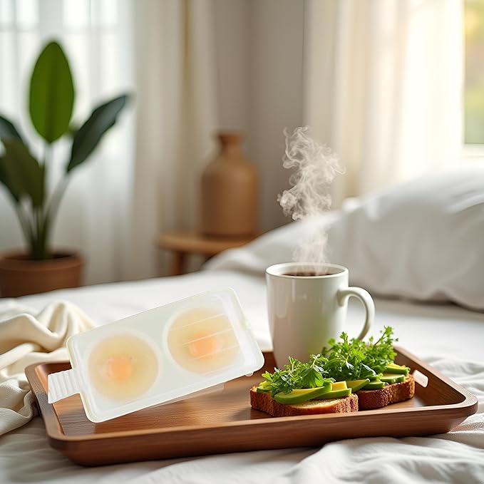 1Pc White 2 Slots Microwave Oven Egg Steamer Poacher Cooker, Rectangular,Poach Eggs, Boil Eggs, Cook Eggs, Steam Eggs Egg Poachers Specialty Cookware (2 Eggs Capacity)