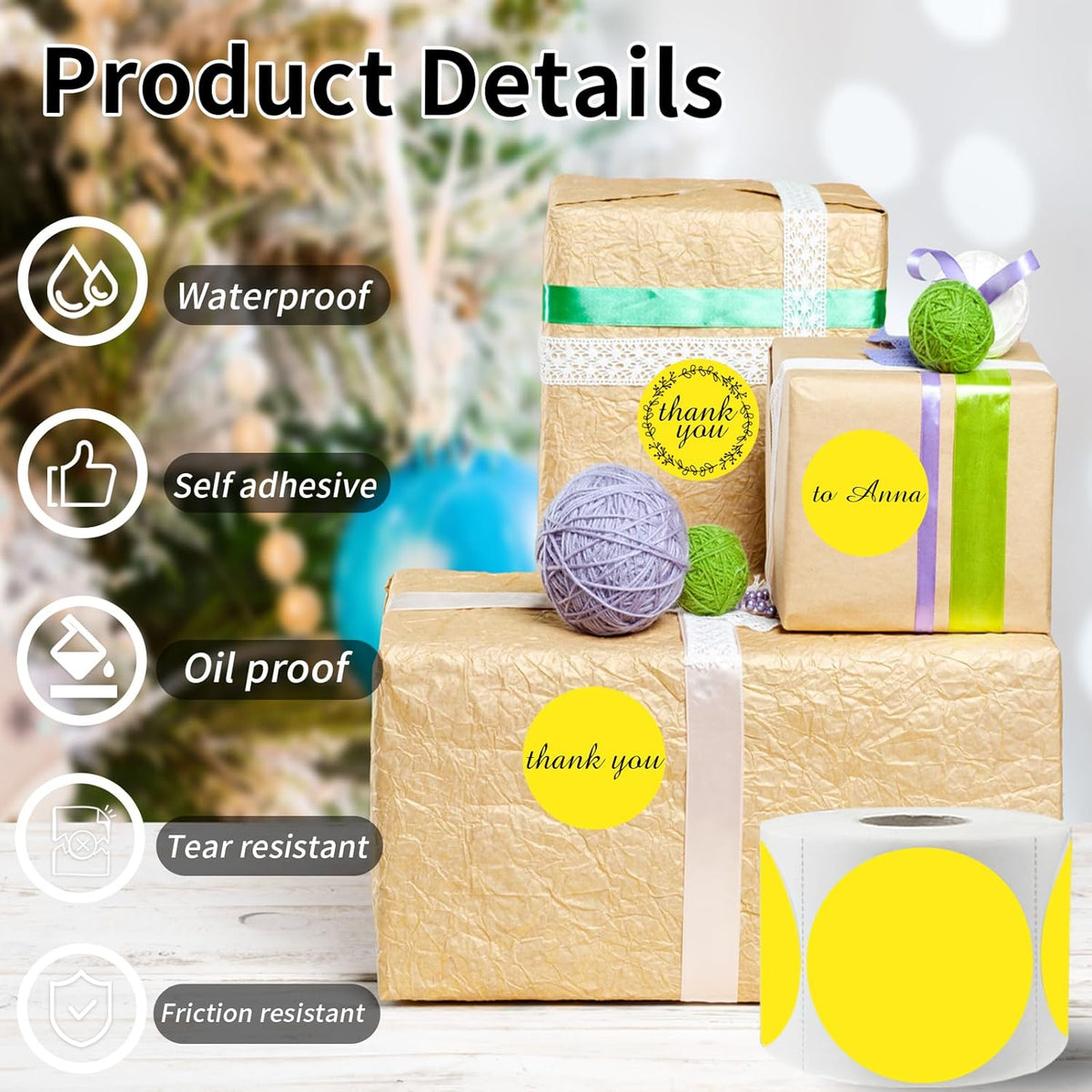 starboling Thermal Labels,2 Inch Yellow Round Thermal Printer Stickers,Self-Adhesive Round Direct Thermal Labels,Thermal Stickers for DIY Logo Design,Name Tag (500/Roll）