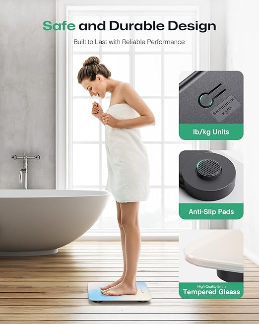 UREVO Digital Body Weight Scale with LED Display, Accurate Weight Measurement (5-180kg), Syncs with UREVO Health App for BMI & Fitness Tracking, Smart Bathroom Scale with Tempered Glass, kg/lb Units
