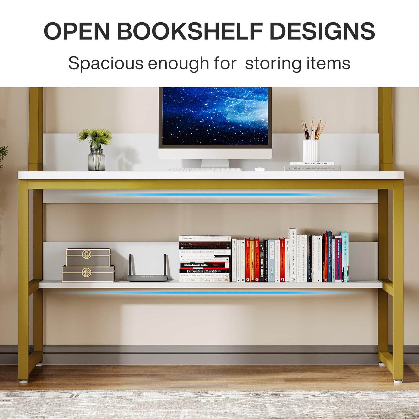 Tribesigns Computer Desk with Hutch, 47 inches Home Office Desk with Space Saving Design with Bookshelf for Small Spaces