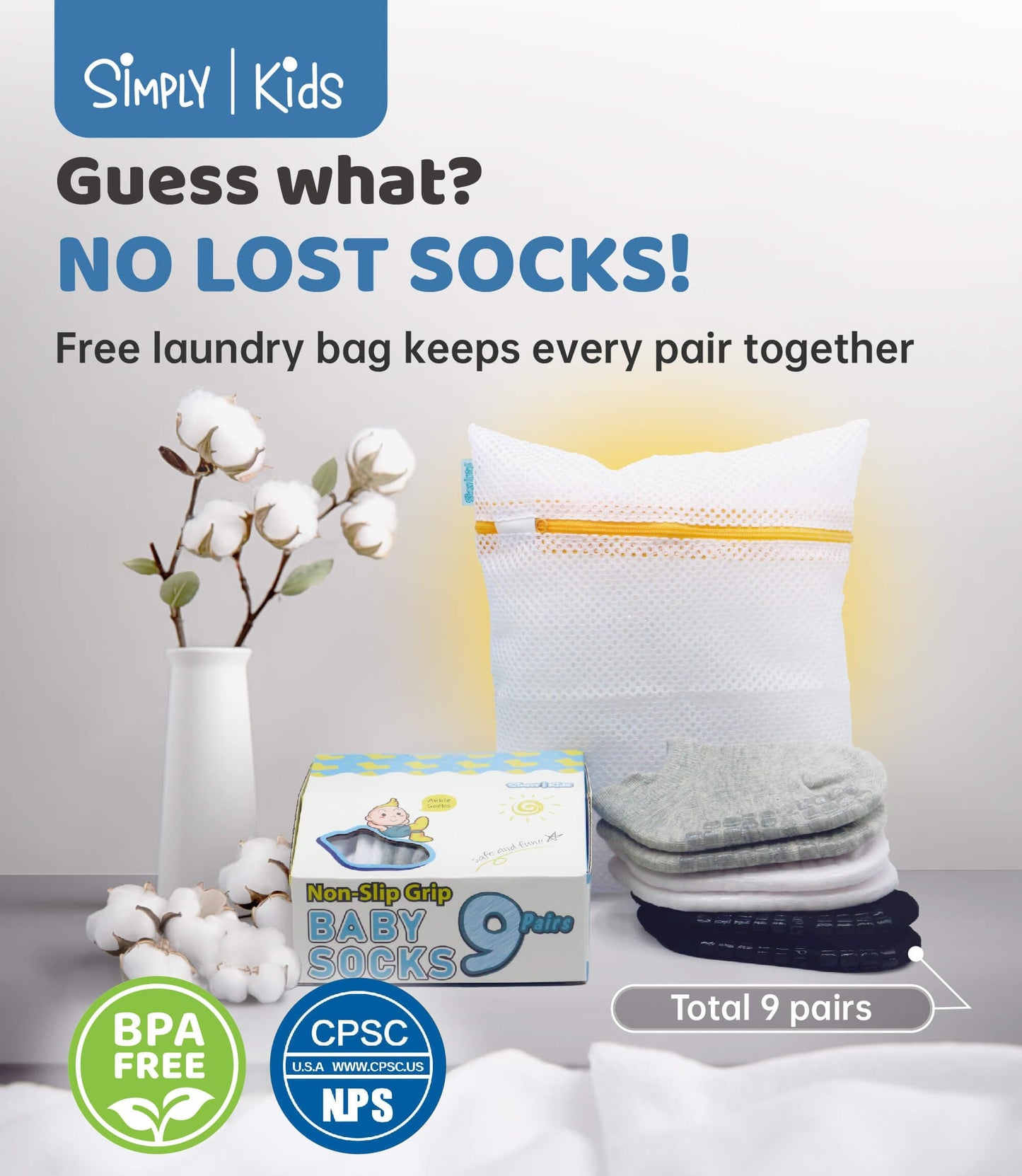 Simply Kids Toddler Socks with Grippers for Boy and Girl 1t-2t 2t-3t, Non Slip Baby Grip Socks for 12-18 18-24 Months
