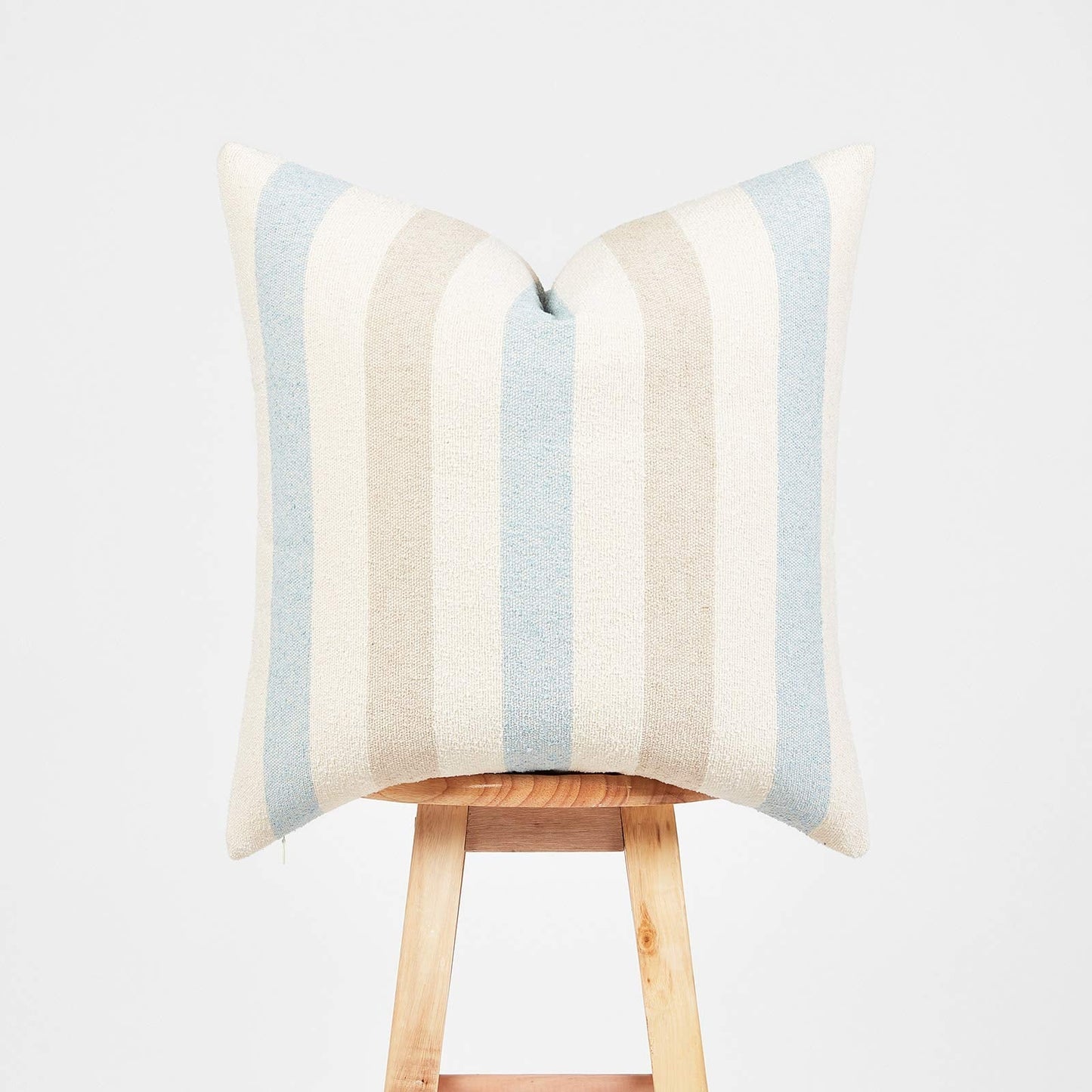 Hofdeco Beach Coastal Decorative Pillow Cover ONLY for Couch, Sofa, or Bed, Light Blue Tan Taupe Woven Stripe, 18"x18"