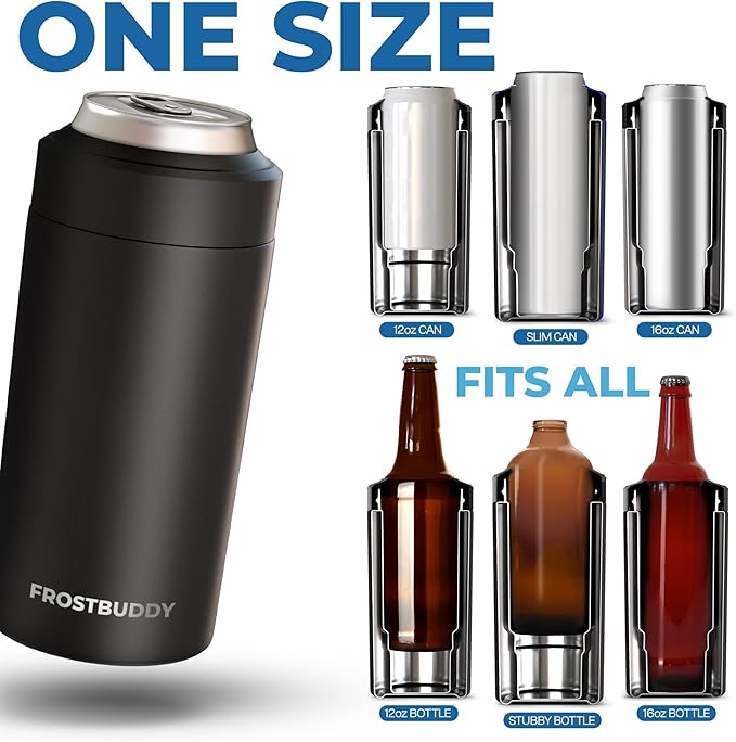 Frost Buddy Universal Can Cooler - Fits all - Stainless Steel Can Cooler for 12 oz & 16 oz Regular or Slim Cans & Bottles - Stainless Steel (Merry Marbleous)