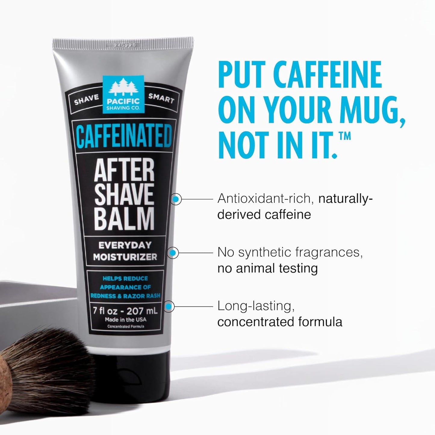 Pacific Shaving Company Caffeinated Aftershave, Men's Grooming Product - Antioxidant Daily Face Lotion + After Shave - Soothing Aloe & Spearmint Post Shave Balm for Sensitive Skin (3.4 Fl Oz, 3 Pack)