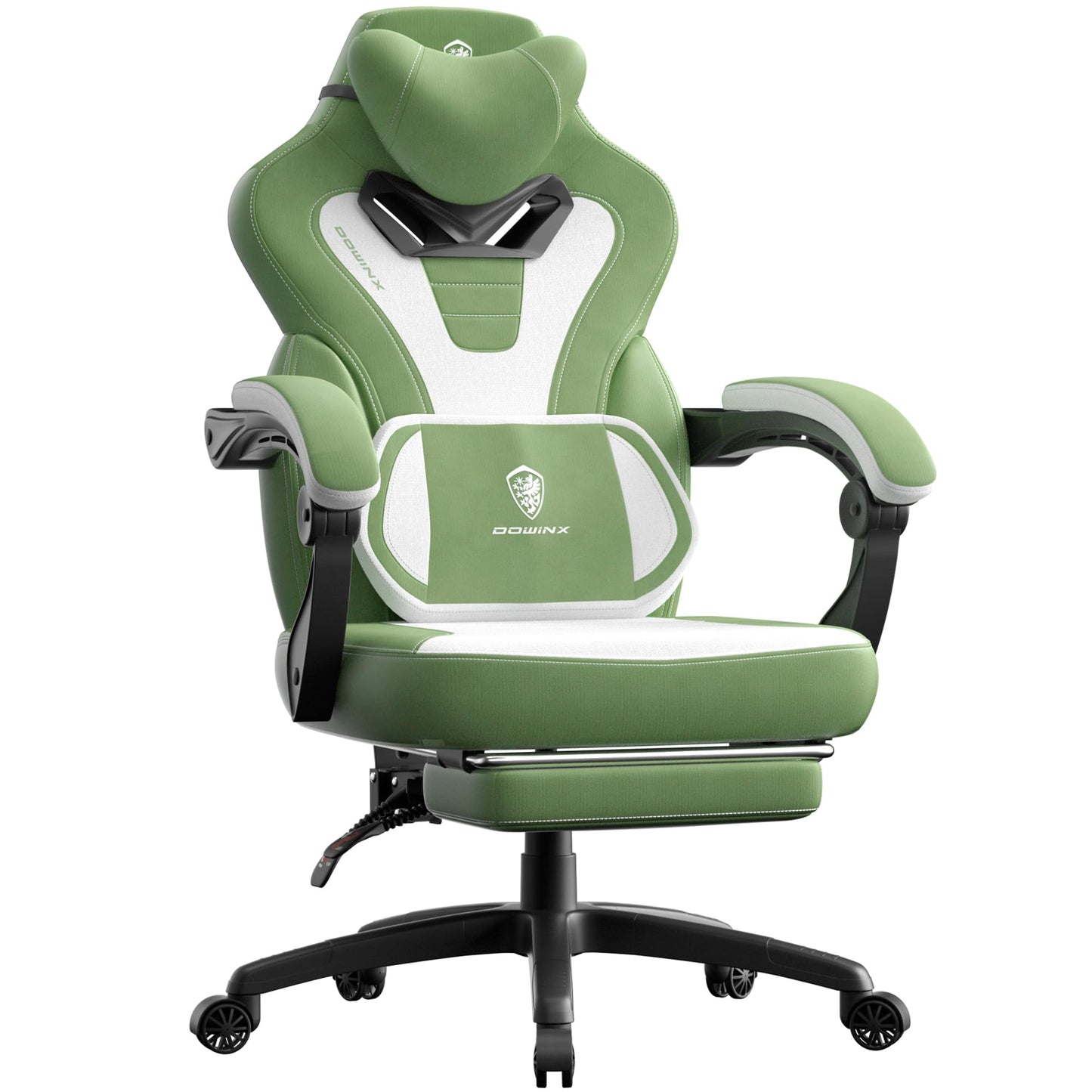 Dowinx Fabric Gaming Chair with Footrest,Big and Tall Game Chair for Heavy People, Gamer Chair with Massage Lumbar Support,Ergonomic Computer Gaming Chair for 200lbs (Fabric,Green)