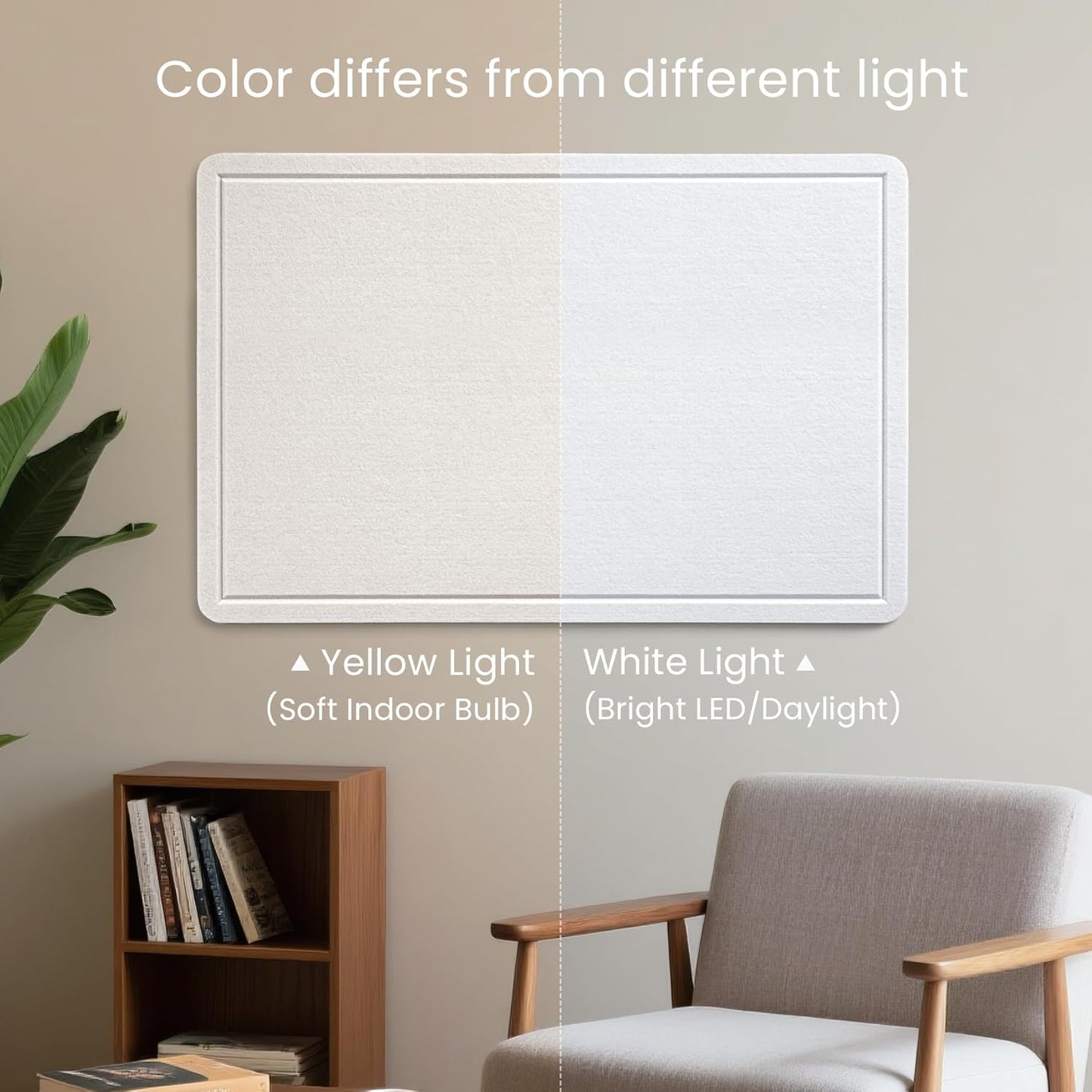 Bulletin Board, 24 x 18 inches Felt Board Decorative Pin Board, Cork Board Alternative for Wall, Foldable Photo Board Self-Adhesive Vision Board Mood Board with 20 Pushpins - White