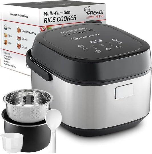10-Cup Rice Cooker with Steamer Basket | Smart Rice Maker with Easy-to-Clean Nonstick Inner Pot | Delay Timer & Keep Warm Settings | Non-Toxic & BPA-Free | Ideal for Family Meals, Stainless Steel