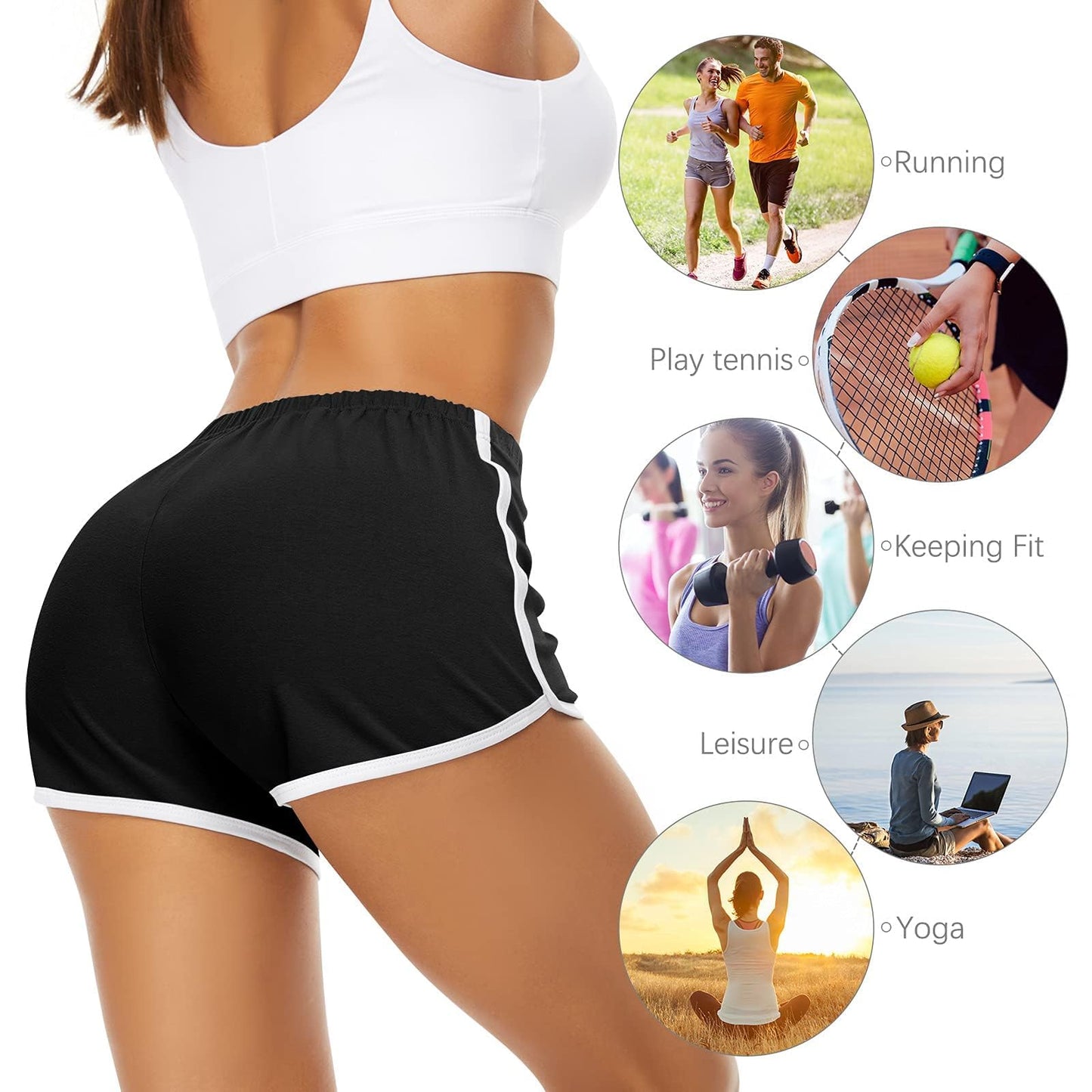 URATOT Women's Cotton Shorts Gym Shorts Yoga Shorts Summer Running Active Shorts Dance Elastic Shorts, Pack of 2 Black, Army Green