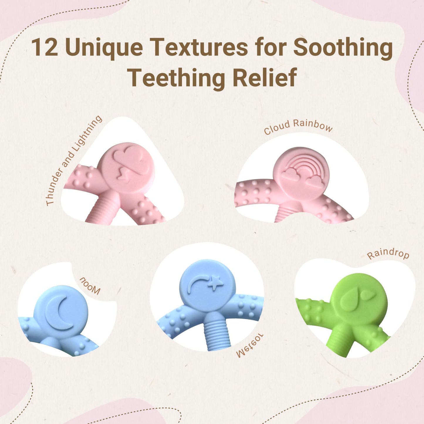 2 Packs Teething Toys for Babies 3-12 Months, Pain Relief Silicone Baby Teethers 6 to 12 Months, Easy-to-Hold BPA-Free Teething Toys, Infant Chew Toys, Soft Textures for Comfort